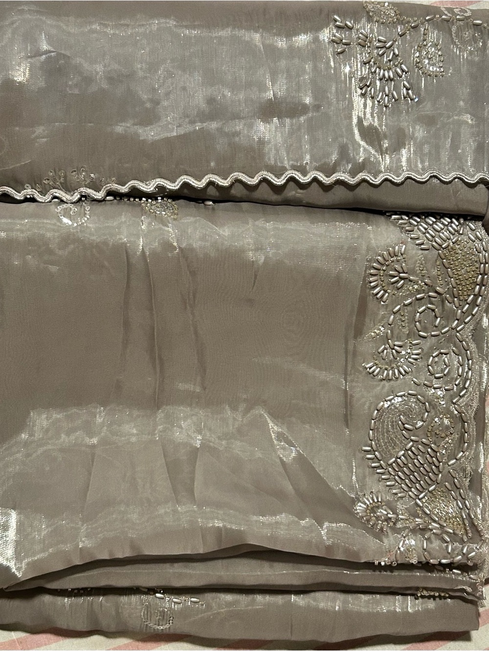 Embroidered Silver Gray Women 3pc RTW Suit. Elegant cut Dana Detail. Fits M/L - Picture 6 of 6